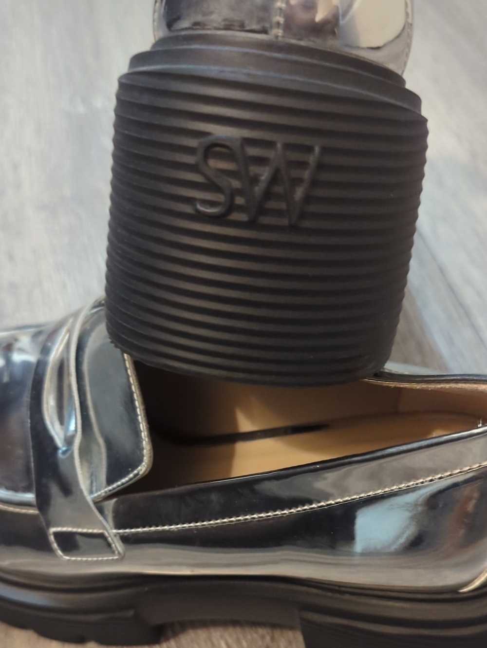 Stuart Weitzman Metallic Silver Patent Chunky Loafers NWOT - Picture 8 of 8